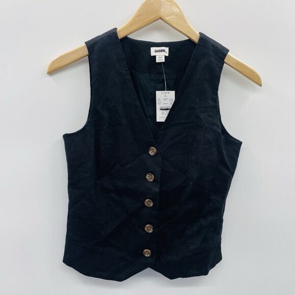 J Crew Factory Womens Size 00 Button Front Linen Blend Vest in Black $89 046 - Picture 3 of 8